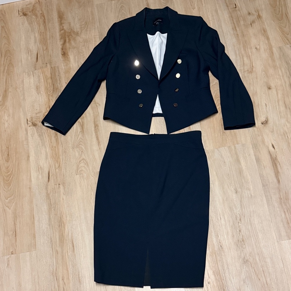 Elegant Navy Blazer and Skirt Ensemble